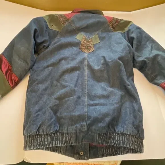 Vintage 90’s women’s size Med denim patchwork coat Aztec inspired - Picture 10 of 14